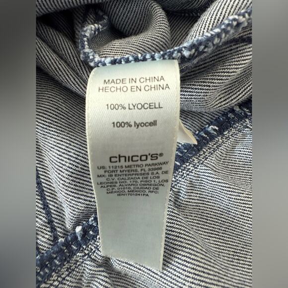 Chico’s Floral Denim Button Front Ruffle Hem Jacket 100% Lyocell Size 0 Small - Picture 8 of 12